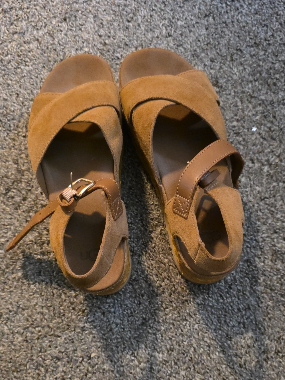 UGG Suede Crisscross Wedge Sandals in Chestnut Brown